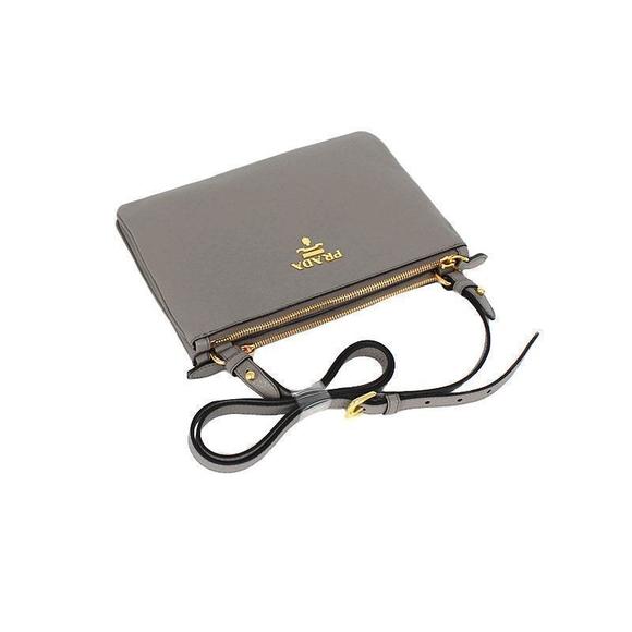 Prada Vitello Phenix Argilla Gray Leather Logo Plaque Crossbody - Picture 10 of 10